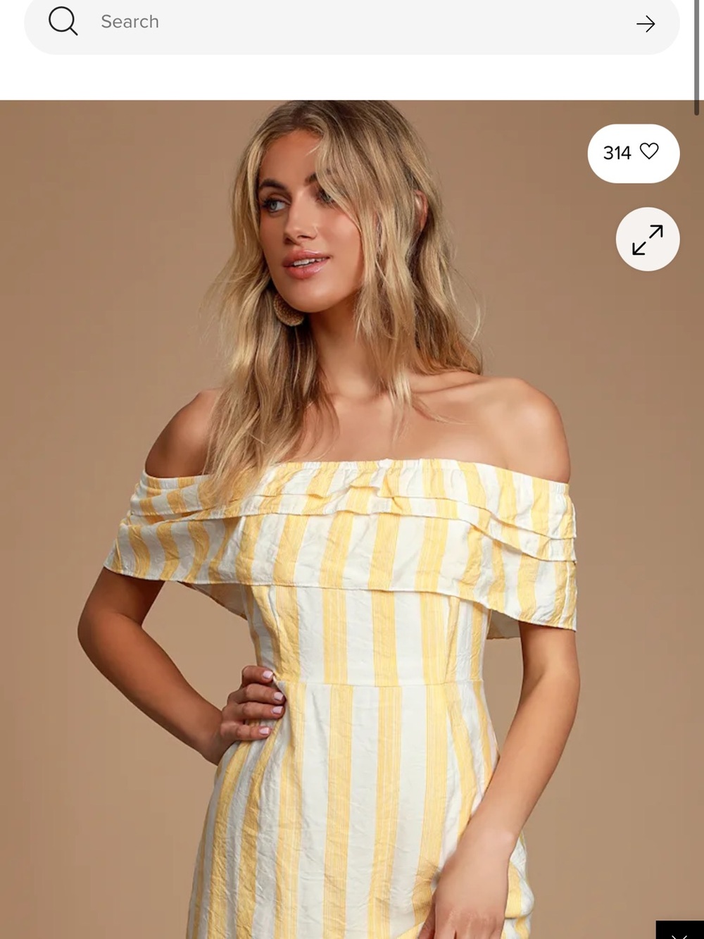 Lulu's Yellow and White Striped Off-the-Shoulder Midi Dress with Ruffle